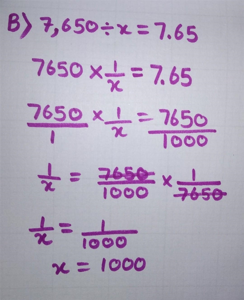 5.2 divided by what =0.052 and 7,650 divided by what = 7.65-example-2