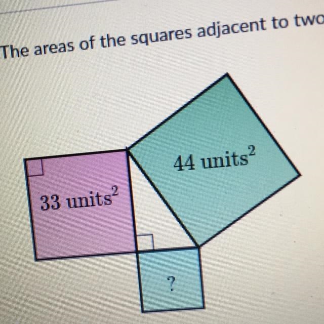 The areas of the squares adjacent to two sides of a right triangle are shown below-example-1