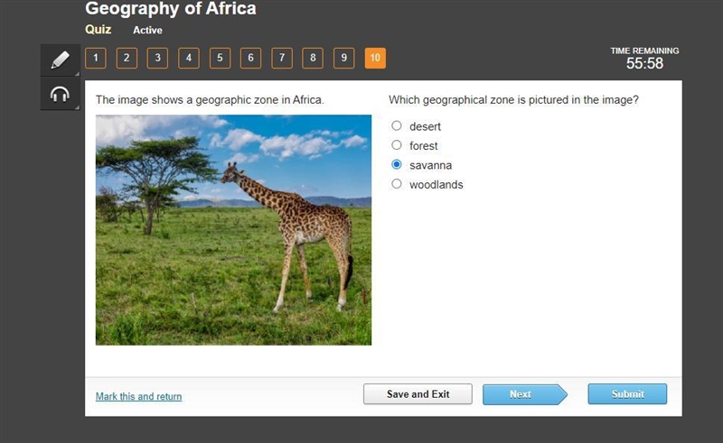 The image shows a geographic zone in Africa. Which geographical zone is pictured in-example-1