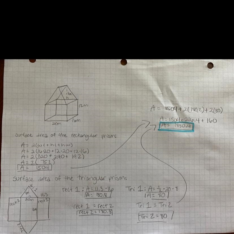 What is the surface area of this composite solid? Use 11.3 meters for the slant height-example-1