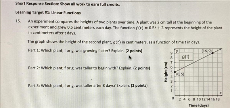 An experiment compares the height of two plants over time. A plant was 2cm tall at-example-1