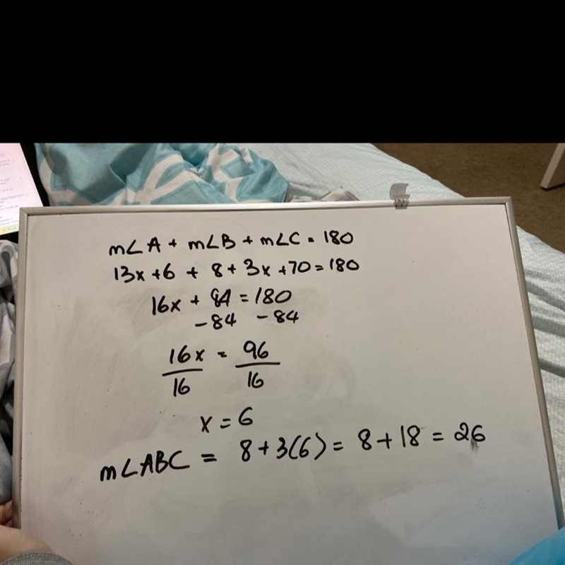 Find measure angle ABC. B 8 + 3x A C 13x + 6 70°-example-1