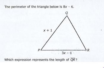 The perimeter of the triangle below is 8x - 6. Q X + 1 P. R 3x - 1 Which expression-example-1