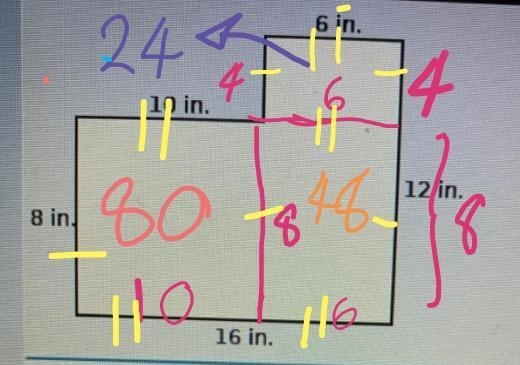 6 in. 10 in. 12 in. 8 in. 16 in. What is the area of the figure? OA. 52 square inches-example-1