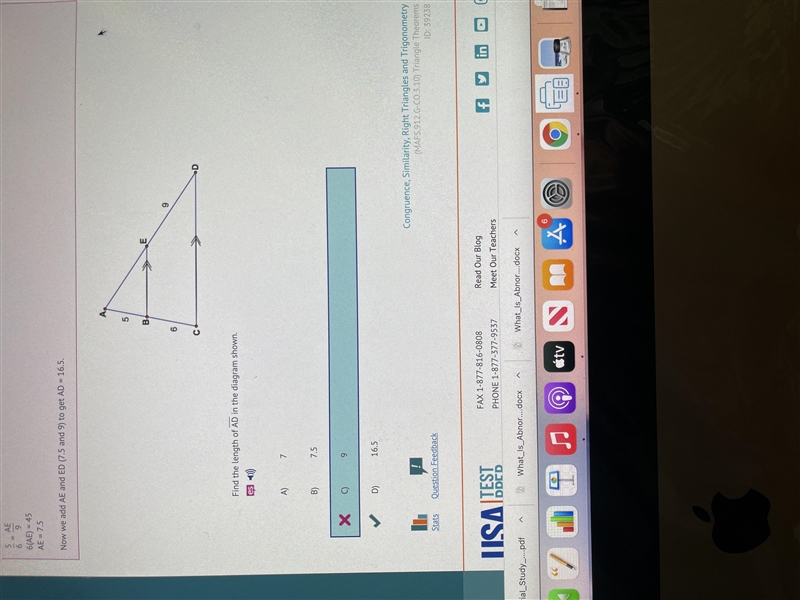 Find the length of AD in the diagram shown. A) 7 B) 7.5 C) 9 D 16.5-example-1