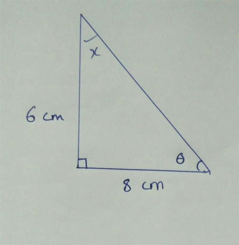 Two sides of a triangle are perpendicular. If the two sides are 8cm and 6cm, calculate-example-1