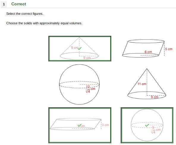 Choose the solids with approximately equal volumes. 9 cm: 5 cm 6 cm 9 cm 11 cm cm-example-1