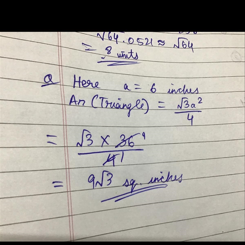 Find the area of an equilateral triangle (regular 3-gon) with 6-inch sides. Round-example-1