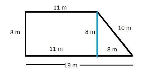 Here is a diagram of kaths garden 11m,10m,19m,8m work out the area of the garden​-example-1