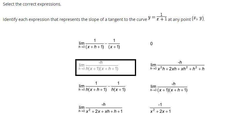 Identify each expression that represents the slope of a tangent to the curve y=1/x-example-1