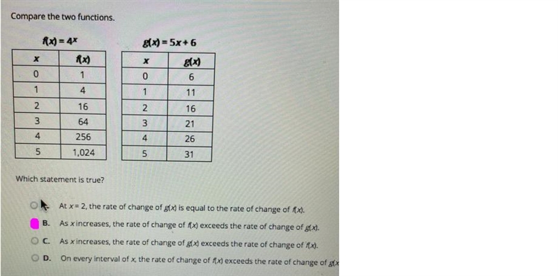 HELP PLEASE!!!!!!! Compare the two functions-example-1