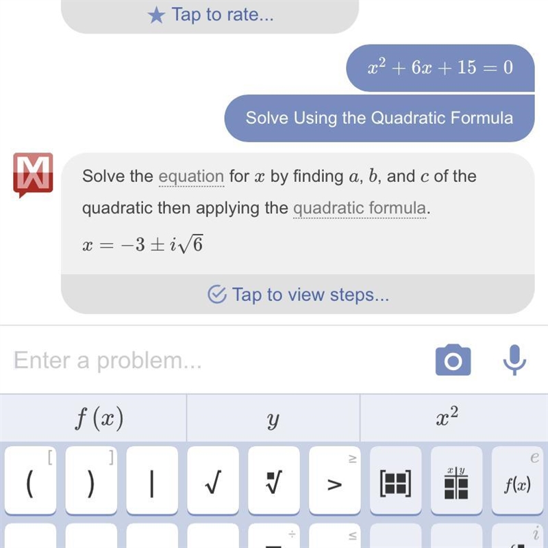 X^2 + 6x +15=0 solve the equation using the quadratic formula​-example-1