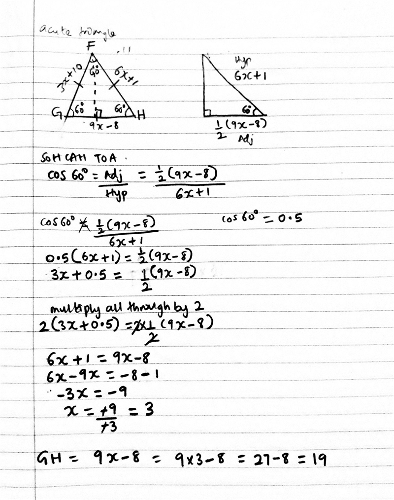 Triangle FGH is an equilateral triangle.FH=6x+1,FG=3x+10,and GH=9x-8 Two of the angles-example-1