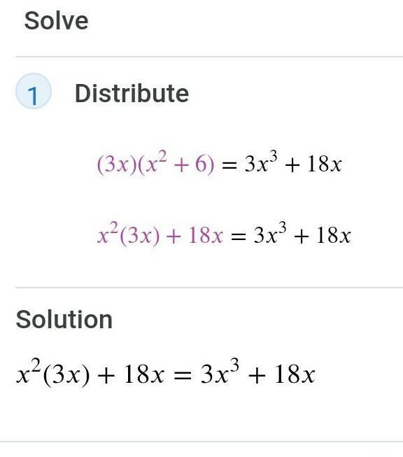 a teacher writes the following product on the board (3x) (x^2+6) = 3x^3 + 18x Eduardo-example-1