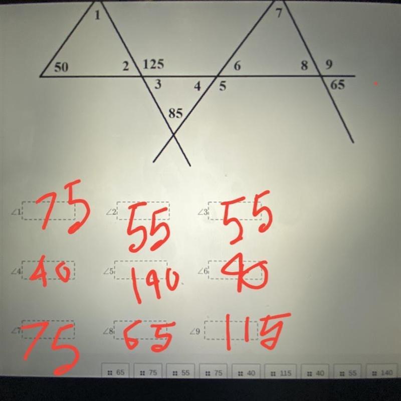 Help me find the measure of each numbered angle please!-example-1