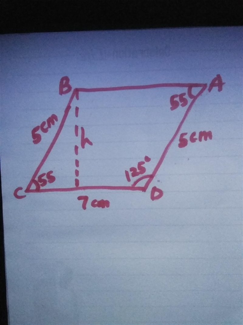 ABCD is a parallelogram in which cd = 7cm Ad = 5cm ND adc = 125.. Find correct to-example-1