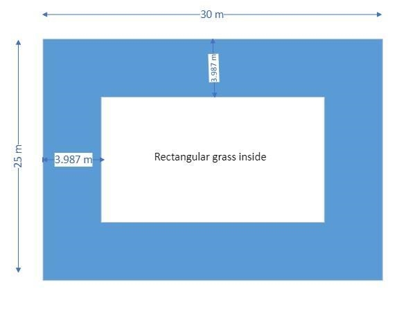 3. The backyard of a home is a rectangle 25m by 30m. A garden of uniform width is-example-1