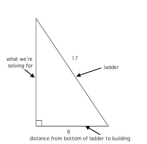 5. A 17-foot ladder is leaned against a wall. If the base of the ladder is 8 ft from-example-1