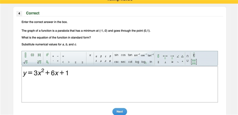 The graph of a function is a parabola that has a minimum at (-1,-2) and goes through-example-1