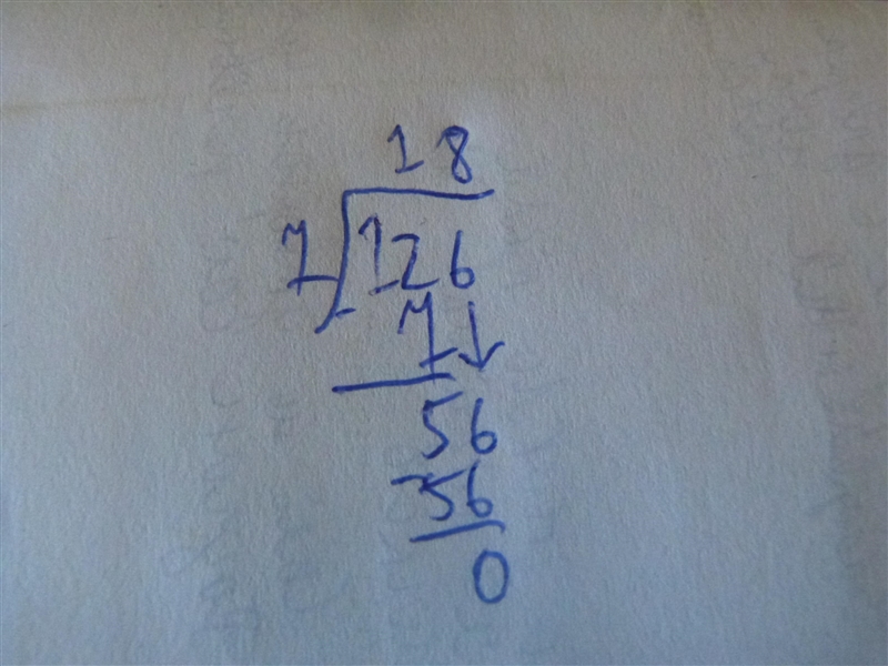 What is the quotient? 126 divided by 7 A. 18 B.16 C. 19 D. 17-example-1