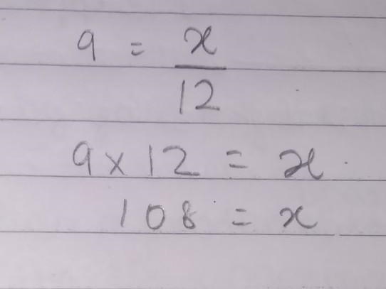 Solve for x 9 = x/12-example-1