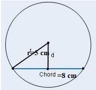 Find the distance of a cord 8cm from the centre of a circle of a radius 5 cm​-example-1