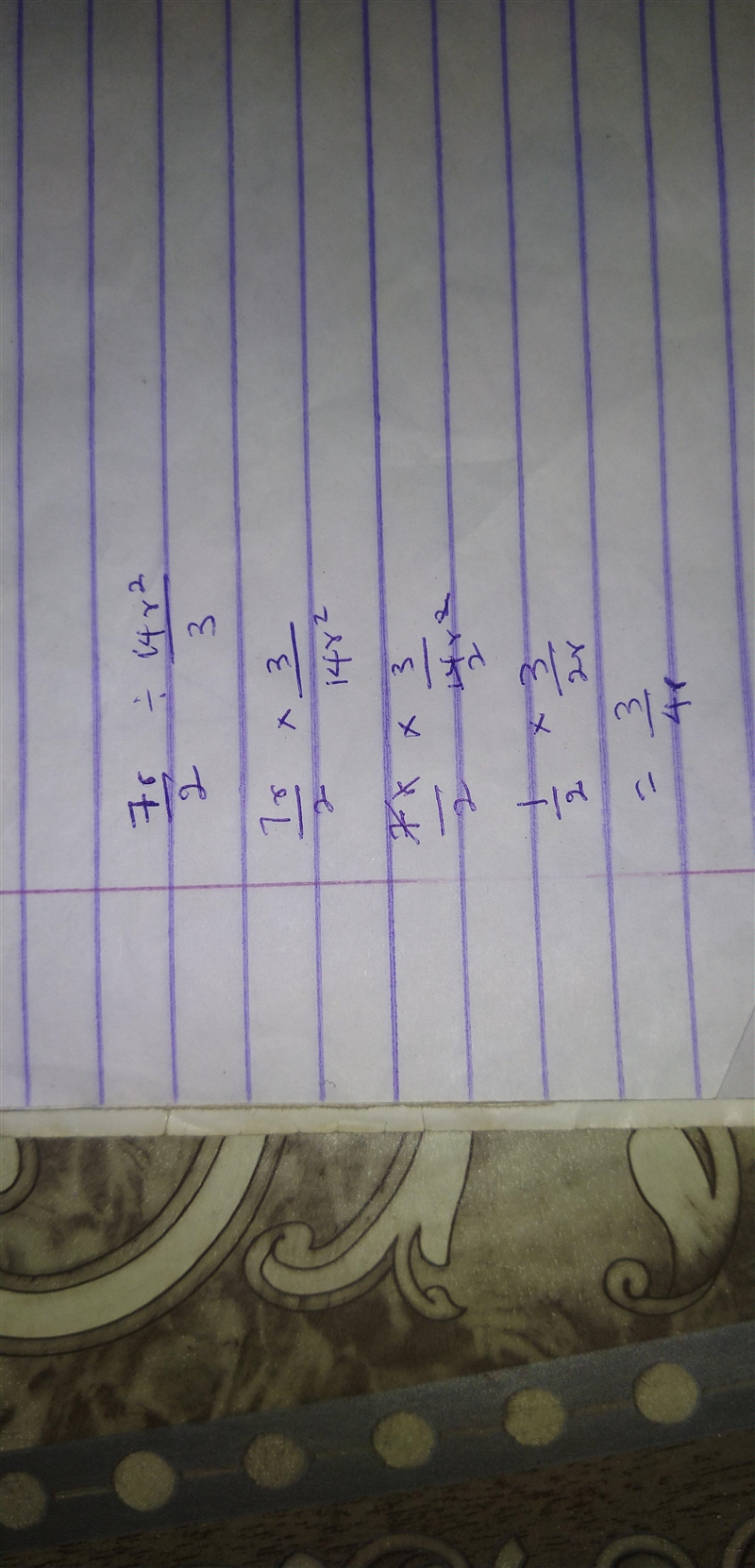 Show all work please (7r)/(2) / \frac{ {14r}^(2) }{3} ​-example-1