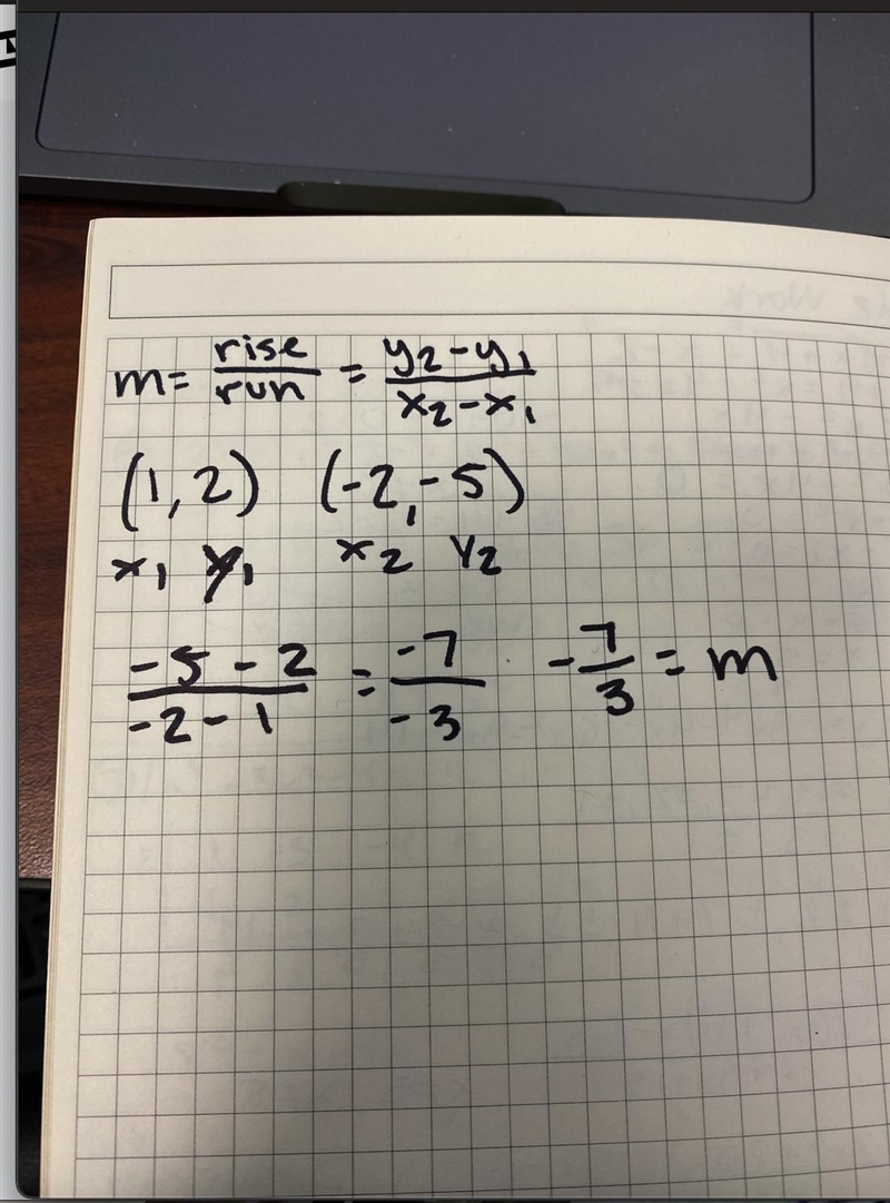 (1,-2),(-2,-5) find the slope and show me how u got it please​-example-1