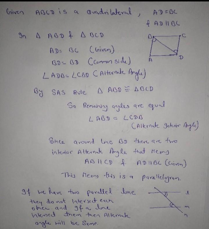 Given: AD = BC and AD || BC Prove: ABCD is a parallelogram.-example-1