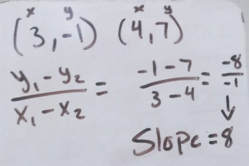 Complete the equation of the line through (3, -1) and (4, 7)-example-1