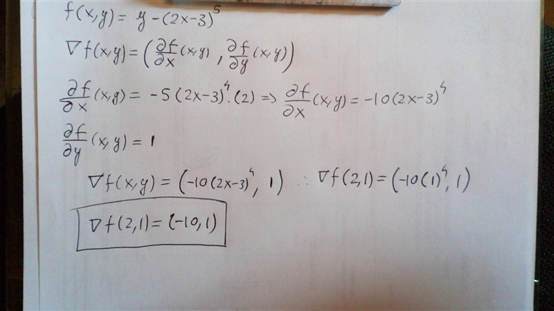 Find the gradient of the curve y=(2x-3)^5 at the point (2,1)-example-1