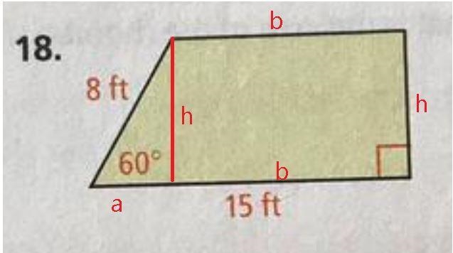 I need help with question 18. The answer is53√3 ft^2. But how do I get there?-example-1