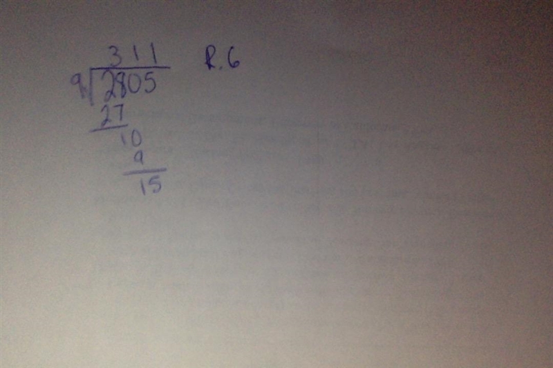 On your sheet of paper, use long division to find the quotient. 2,805/9-example-1