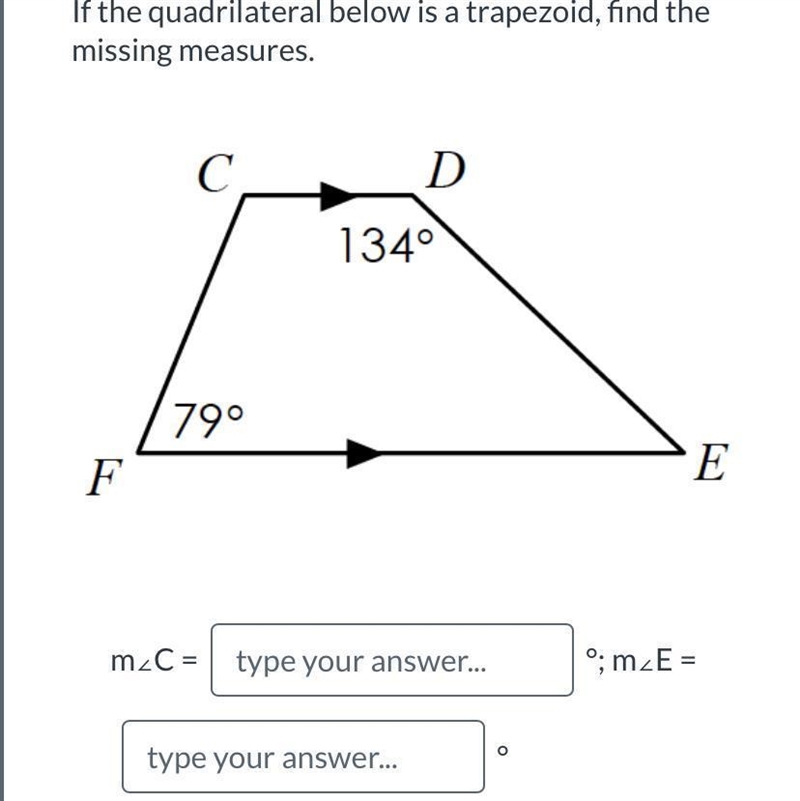 If the quadrilateral below is a trapezoid, find the missing measures. PLEASE HELP-example-1