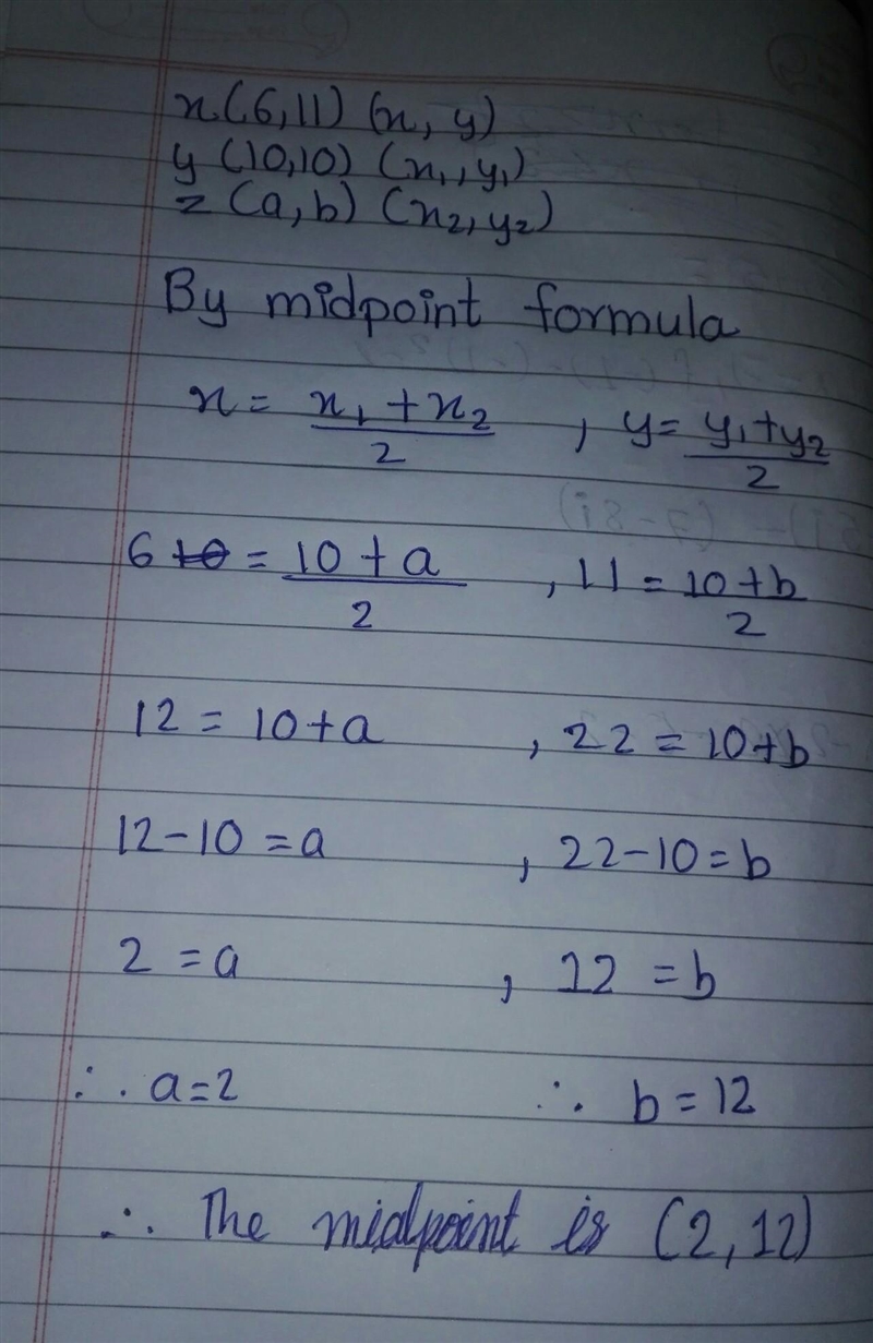 What’s the midpoint between x(6,11)an y(10,10)-example-1