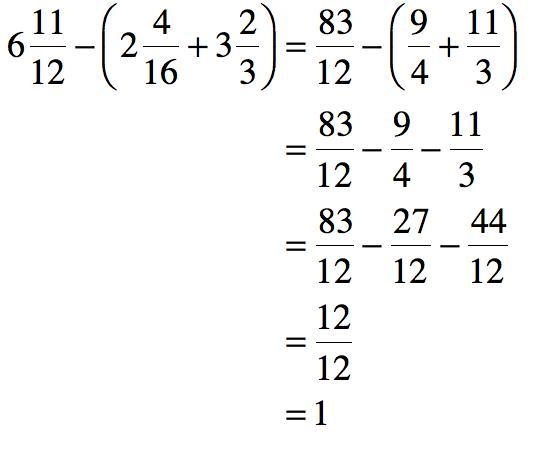 HAS TO BE STEP BY STEP (SHOW YOUR WORK) How to solve 6 11/12−(2 4/16+3 2/3).-example-1