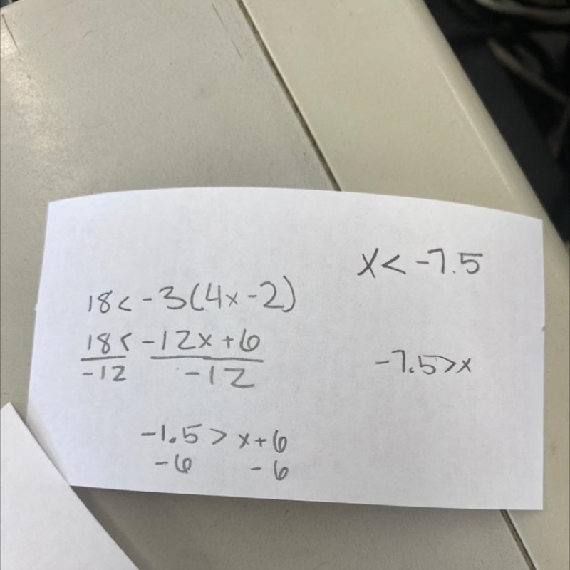 18< -3(4x-2) Solve for x. Please graph your solution if your not able to its fine-example-1