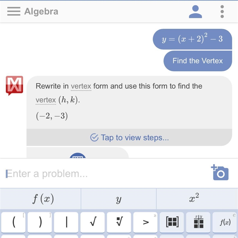 Choices on the drop down box vertex: (2,-3) (-2,3) (2,3) (-2,-3) y intercept: 1,3,-2,-1-example-1