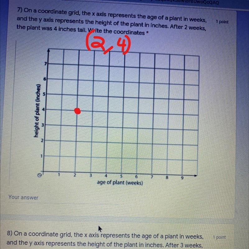 On a coordinate grid the x axis represents the age of a plant in weeks, and the y-example-1