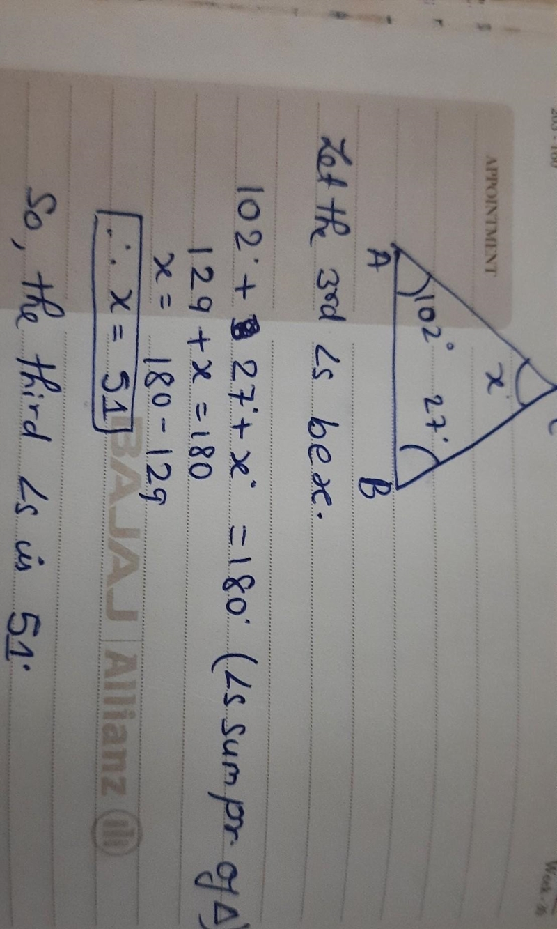 If the measures of two angles of a triangle are 102° and 27°, what is the measure-example-1