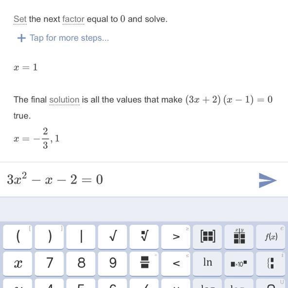 Solve by factoring 3x^2-x-2=0 2x^2-x=3-example-1