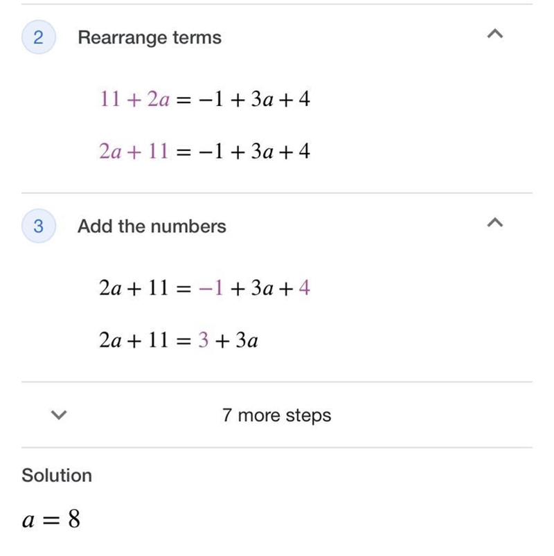 8 + 3 + 2a = -1 + 3a + 4-example-1