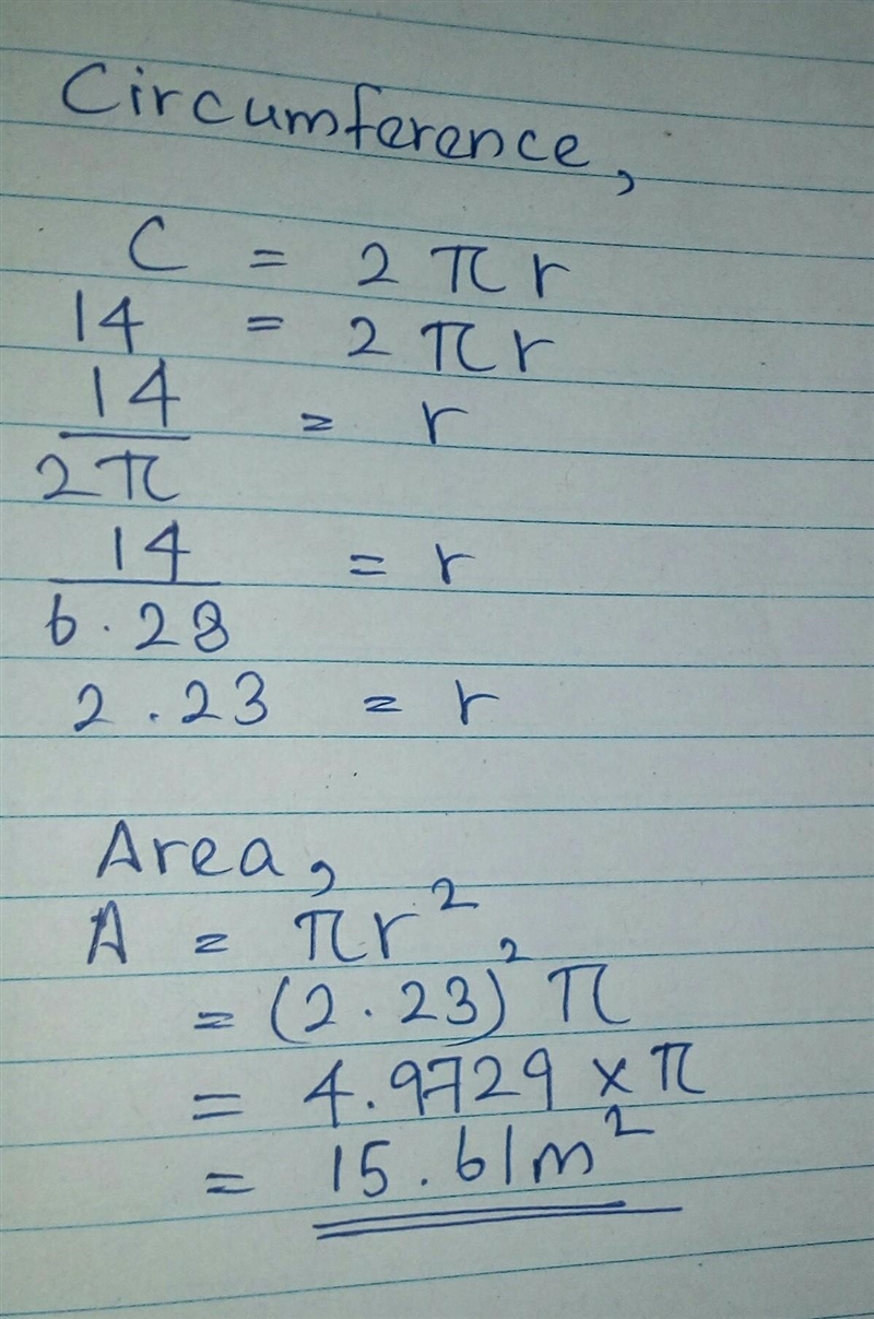 The circumference of a circle is 14 meters. Which of the following represents the-example-1