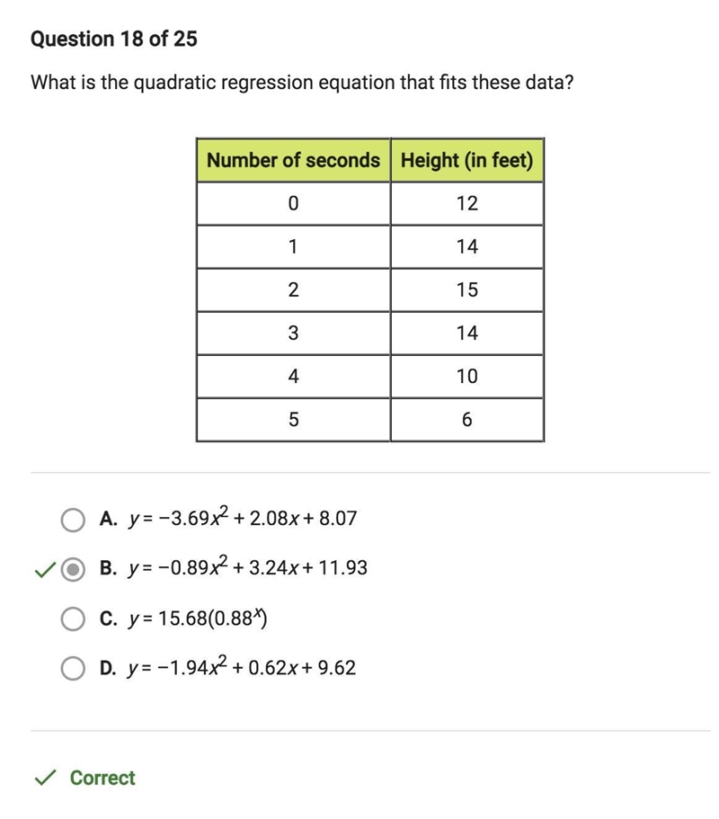 What is the quadratic regression equation that fits these data?-example-1