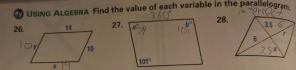 I NEED HELP ASAP!!!!!!!!Find the value of each variable in the parallelogram. I only-example-1