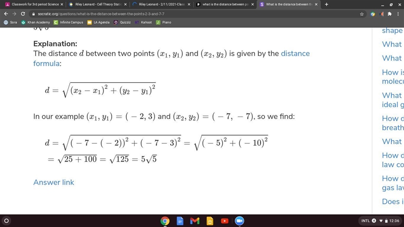 What is the distance between points (-2,3) and (-7,7)?-example-1