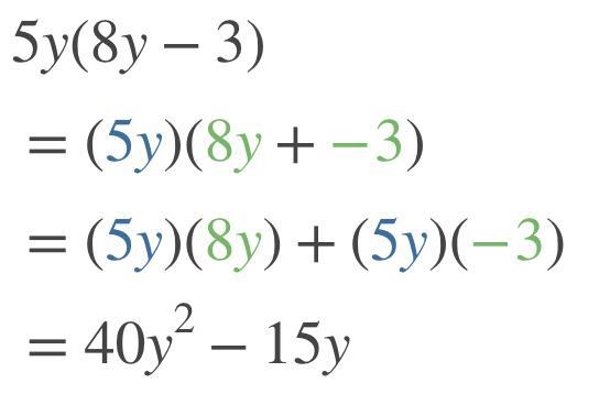 Which expression is equivalent to 5y (8y-3)? A. 40y2 – 3 B. 40y2 – 15 c. 4072 – 3y-example-1