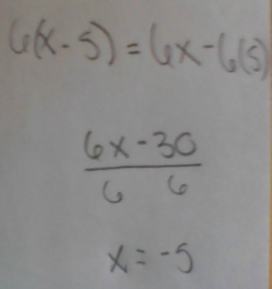 DUE TOMORROW Expand the expression. 6(x-5)-example-1