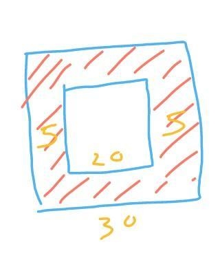 In a square handkerchief having a side measurement 30 cm the portion 5 cm surrounding-example-1