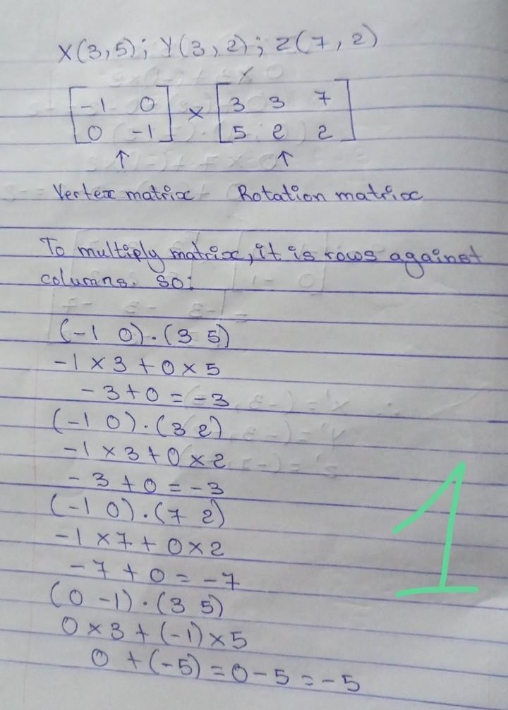 △XYZ has coordinates X ( 3 , 5 ) X(3,5), Y ( 3 , 2 ) Y(3,2) & Z ( 7 , 2 ) Z(7,2). Give-example-2